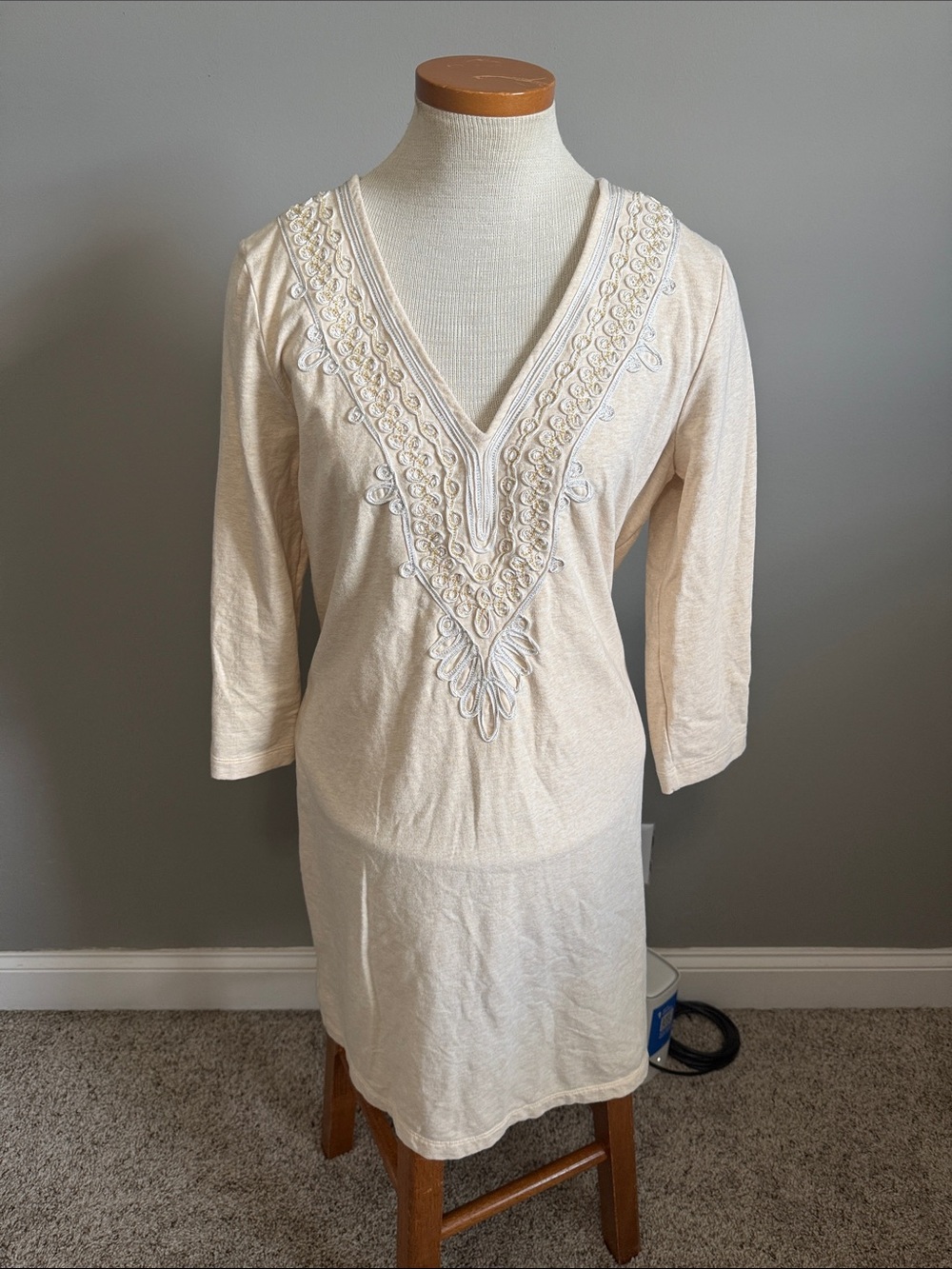 Lilly Pulitzer - Clarkson Dress Cream Camel Embroidered 3/4 Sleeves - Size L